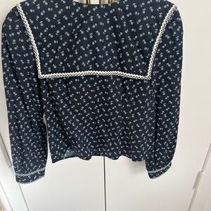 Navy Blue Large Collar Floral Women's Top